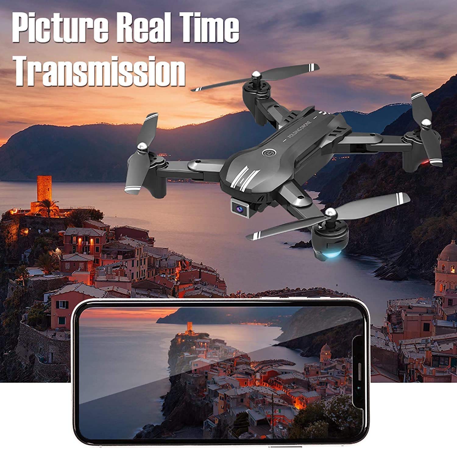 Drone with Camera H168 Mini Folding Drone Dual Lens Remote Control 4K Camera 4 Channel WiFi 6?Axle Gyroscope
