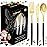 Supernal 102pcs Gold Plastic Silverware, Golden Cutlery with Black Handle, Disposable Flatware Collection, Includes 34 Plastic Forks and Spoons and Knives Ideal for Weddings, Parties, and Birthdays