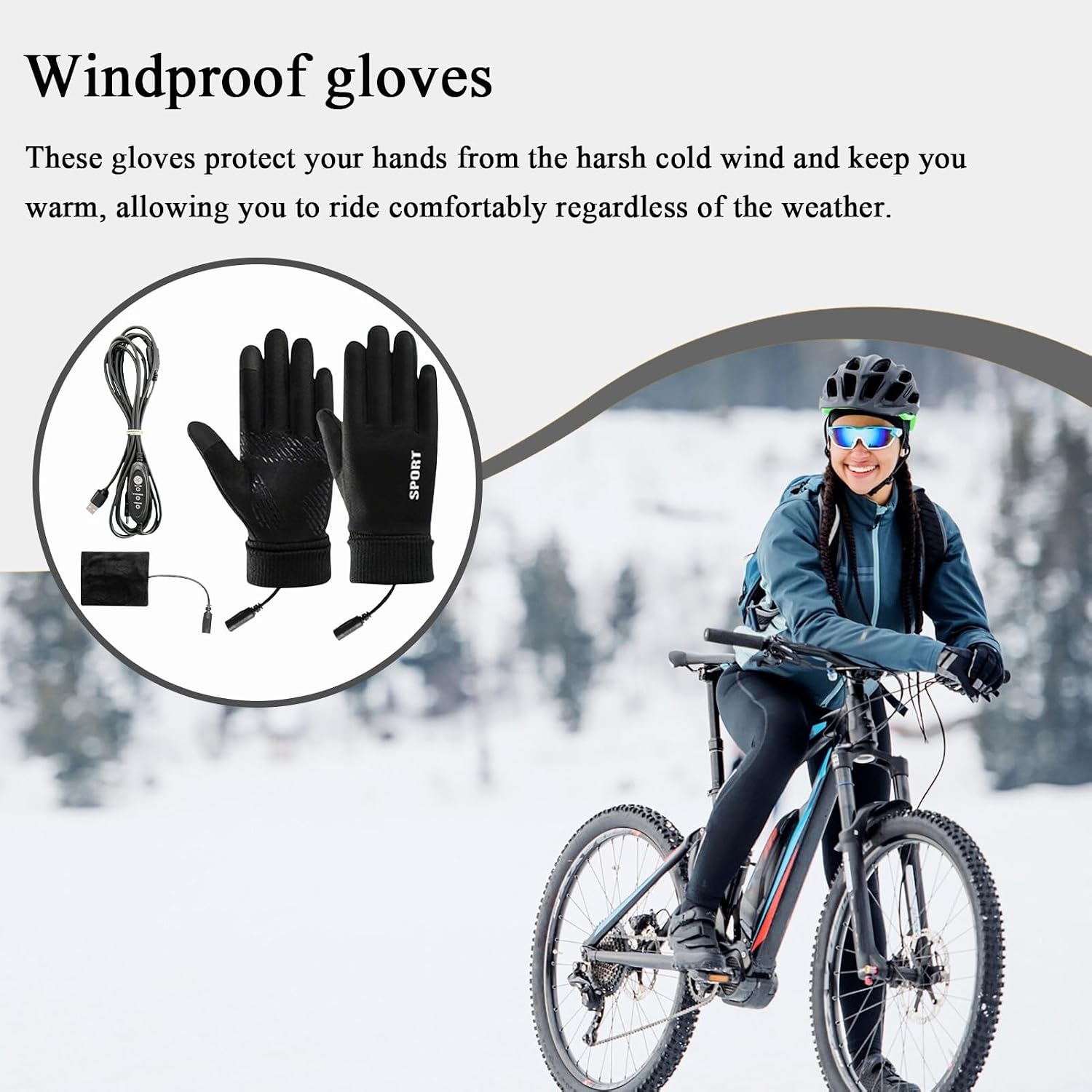 Heated Gloves, Windproof Thermal Electric Hand Warmer for Cold Weather with Adjustable Heat Function for Motorcycle Riding, Skiing, Hiking, Work, Outdoor Activities, Snow, Men, Women, Black Fabric, Pa