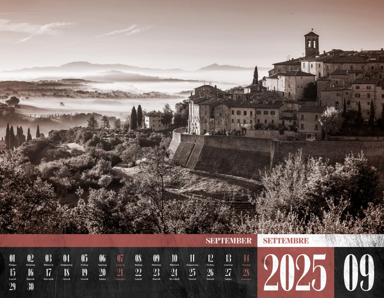 La Dolce Vita - Italienische Lebensart Kalender 2025, Wandkalender in Schwarz-Weiß / Sepia im Querformat (54x42 cm) - Lifestyle-Kalender - Vintage