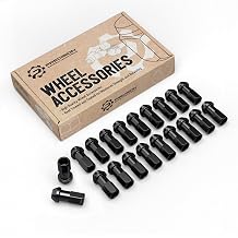 20pcs Extended Tuner Race Black Lug Nuts - 12x1.5 Thread Size - Open End - Cone Conical Taper Acorn Seat 60 Degree - 1.8 inch Length - Compatible with Honda Mazda Hyundai Toyota and More