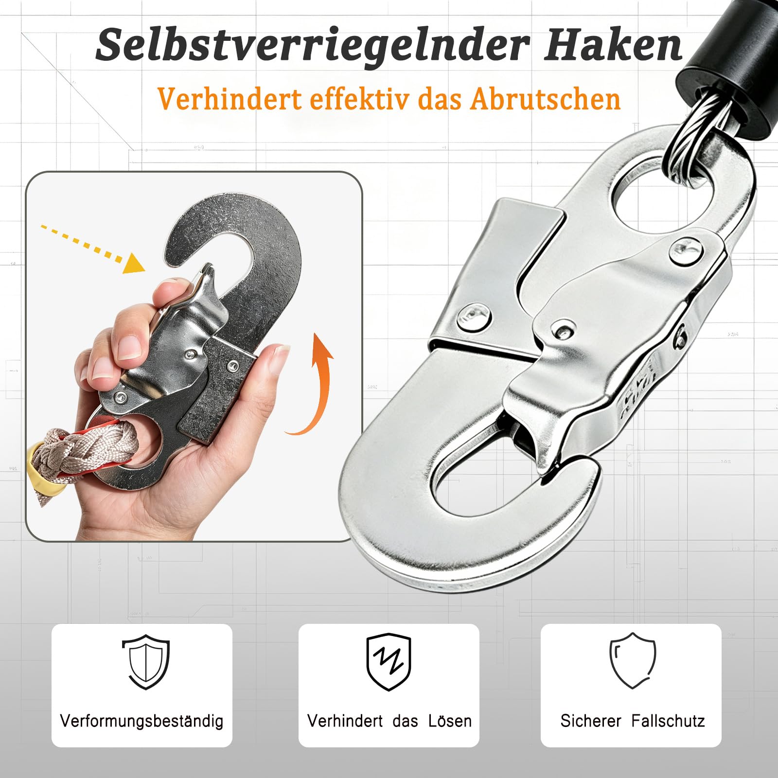 Höhensicherungsgerät Absturzsicherung 3m/5m/7m/10m/15m/20m (5m)