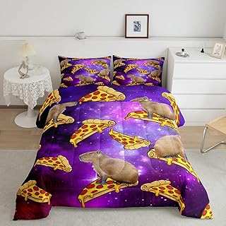 Feelyou Cute Capybara Comforter Set Twin Size with 1 Pillow Case Capybara Decor Bedding Set Galaxy Comforter Pizza Quilted Duvet Set for Kids Boys Girls Adults Boys
