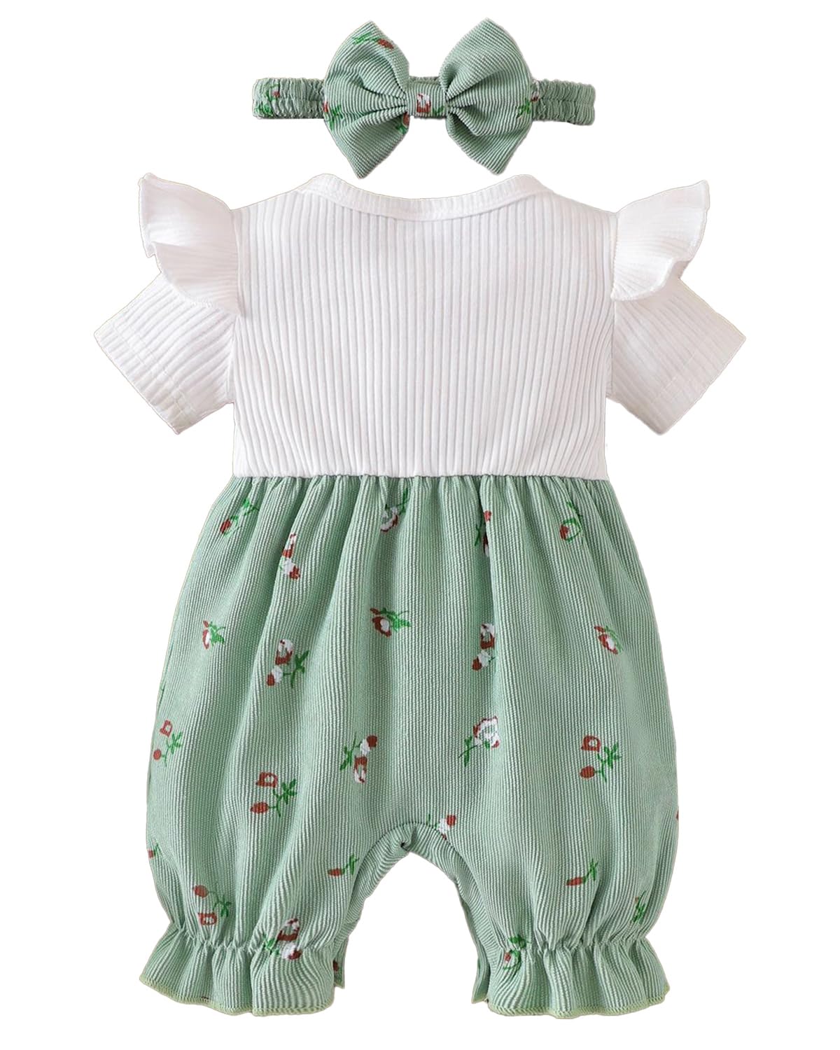 WYTbaby Vêtements Bébé Filles Barboteuse à Manches Longues Combinaison à Fleurs avec Nœud Papillon Tenues Printemps Automne Ensemble de Vêtements pour 1-18 Mois