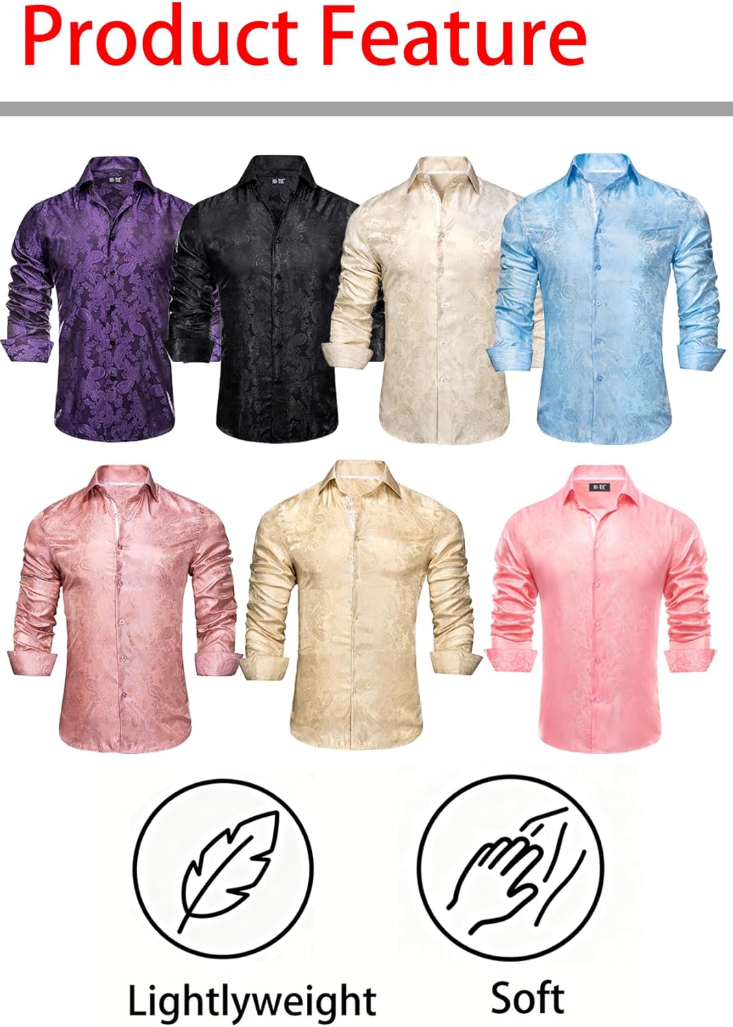 Hi-Tie Men's Wrinkle Free Inner Contrast Jacquard Long Sleeve Button Down Shirt - Image 2