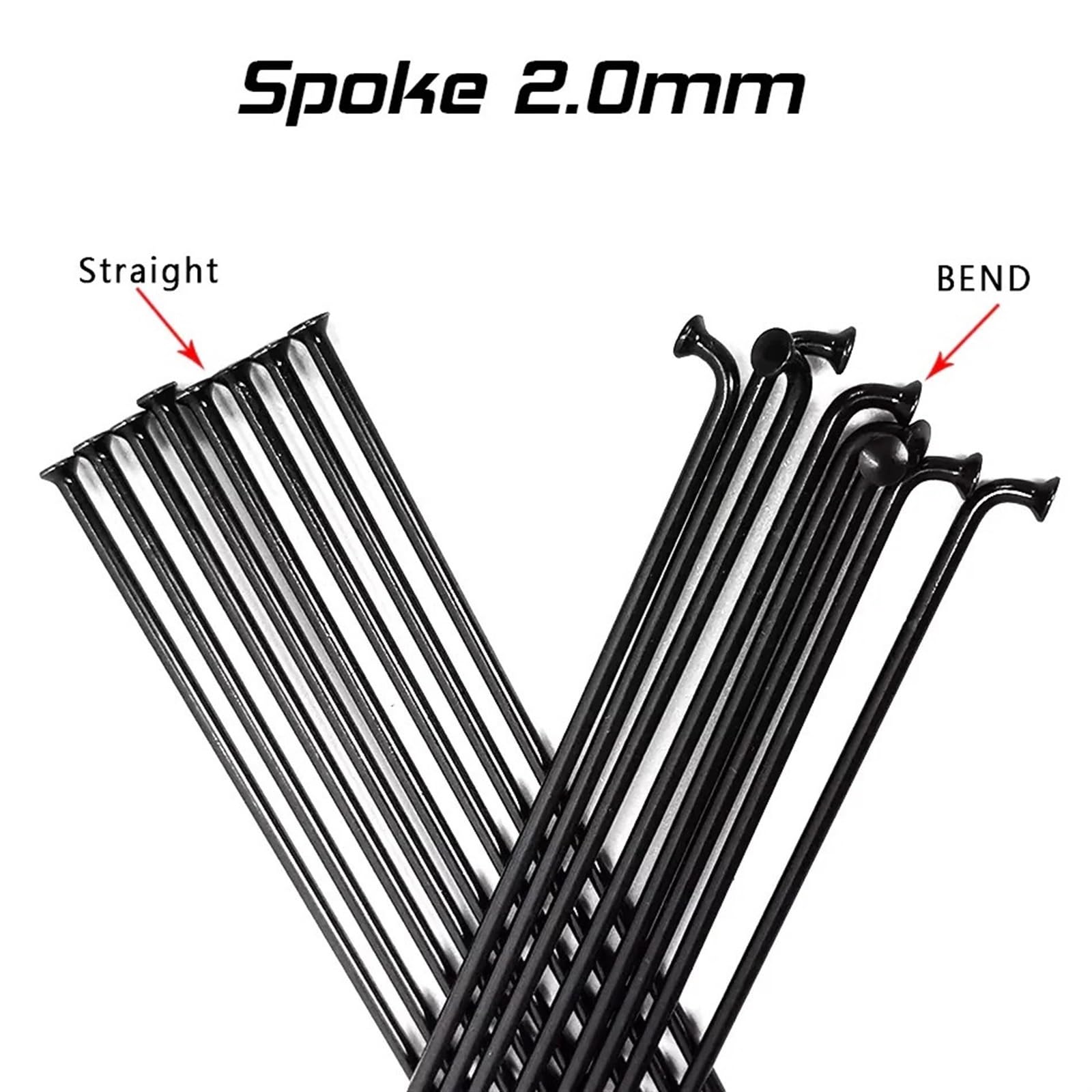 Fahrradspeichen Fahrradspeichen, runde Speichen, J-Biegung, gerader Zugkopf, Schwarze Fahrradspeichen mit Kupferkappe(Steaight 72pcs)