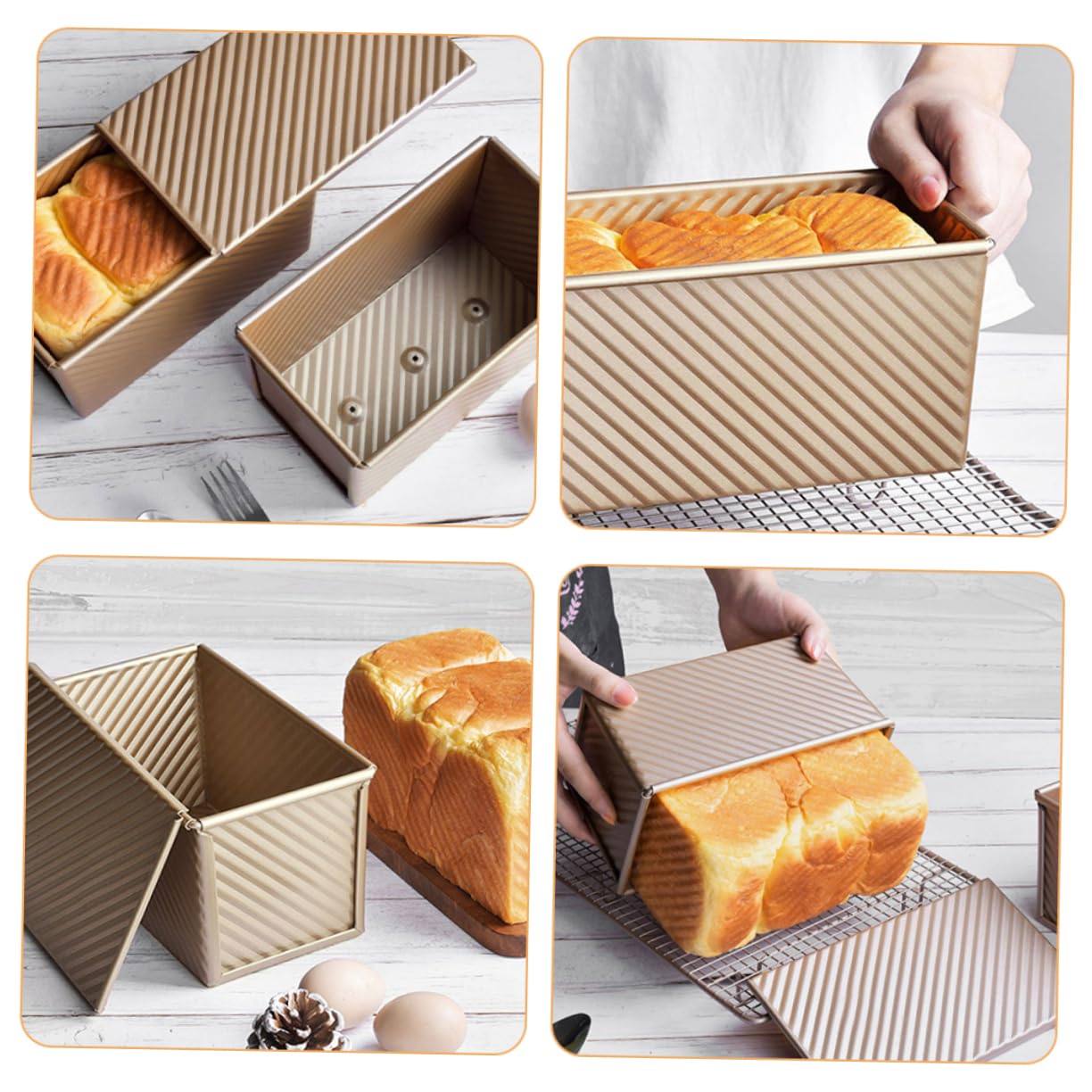 PRETYZOOM 2 Stück Toast Kastenform mit Deckel aus Kohlenstoffstahl, Gold | Antihaft Beschichtung, Polierte Oberfläche, Leicht zu Reinigen, für Backofen und Hausbacken, 450g
