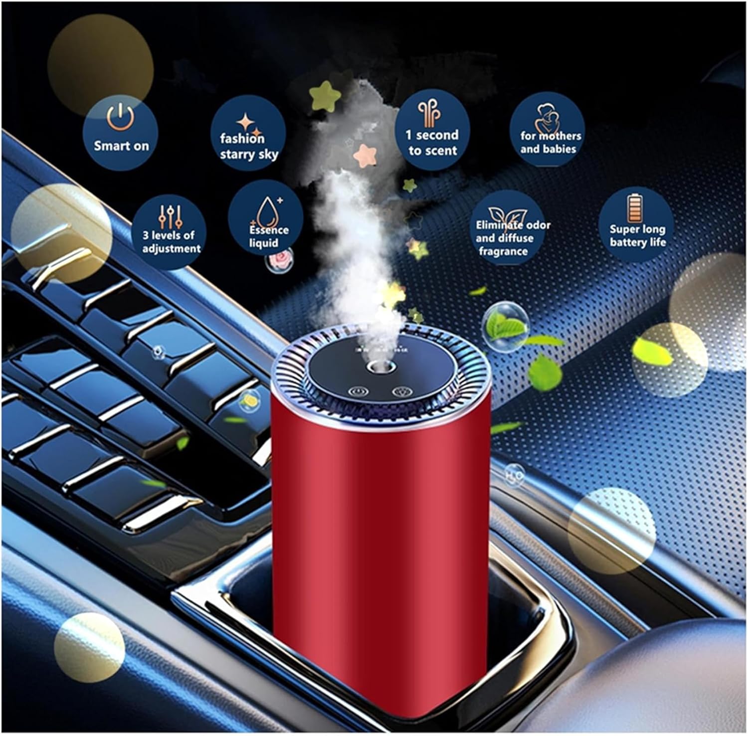 Smart Car Air Fresheners Automatic switch 50ml French Natural Perfume Rechargeable Fashionable Starry Sky Ultrasonic Atomizer Car Perfume Humidifier Adjustable Concentration Lasts Long time(Black)