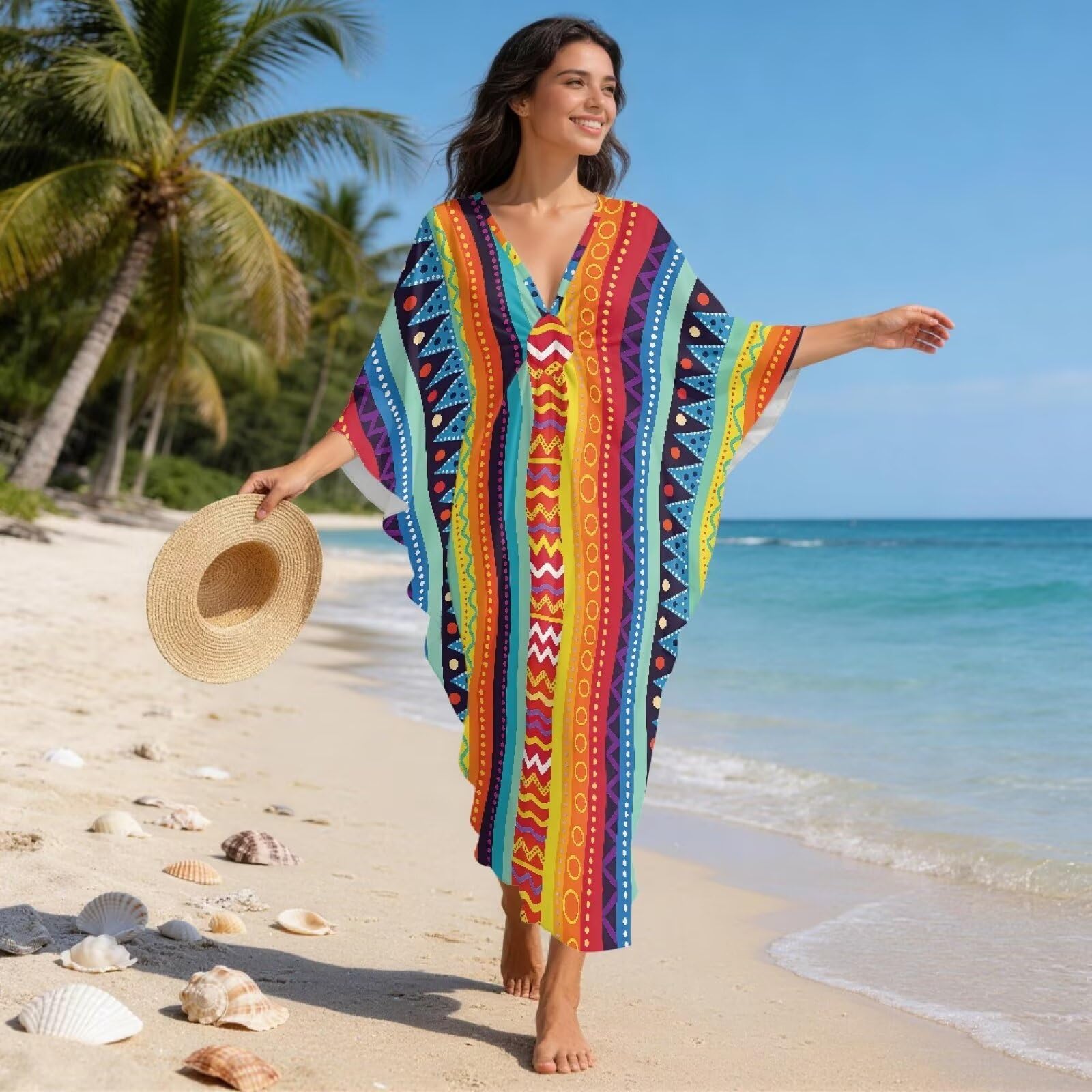 Poceacles Letnia sukienka maxi plus size kaftan sukienka dla kobiet kaftan plaża okrycie strój kąpielowy okrycie na podróż
