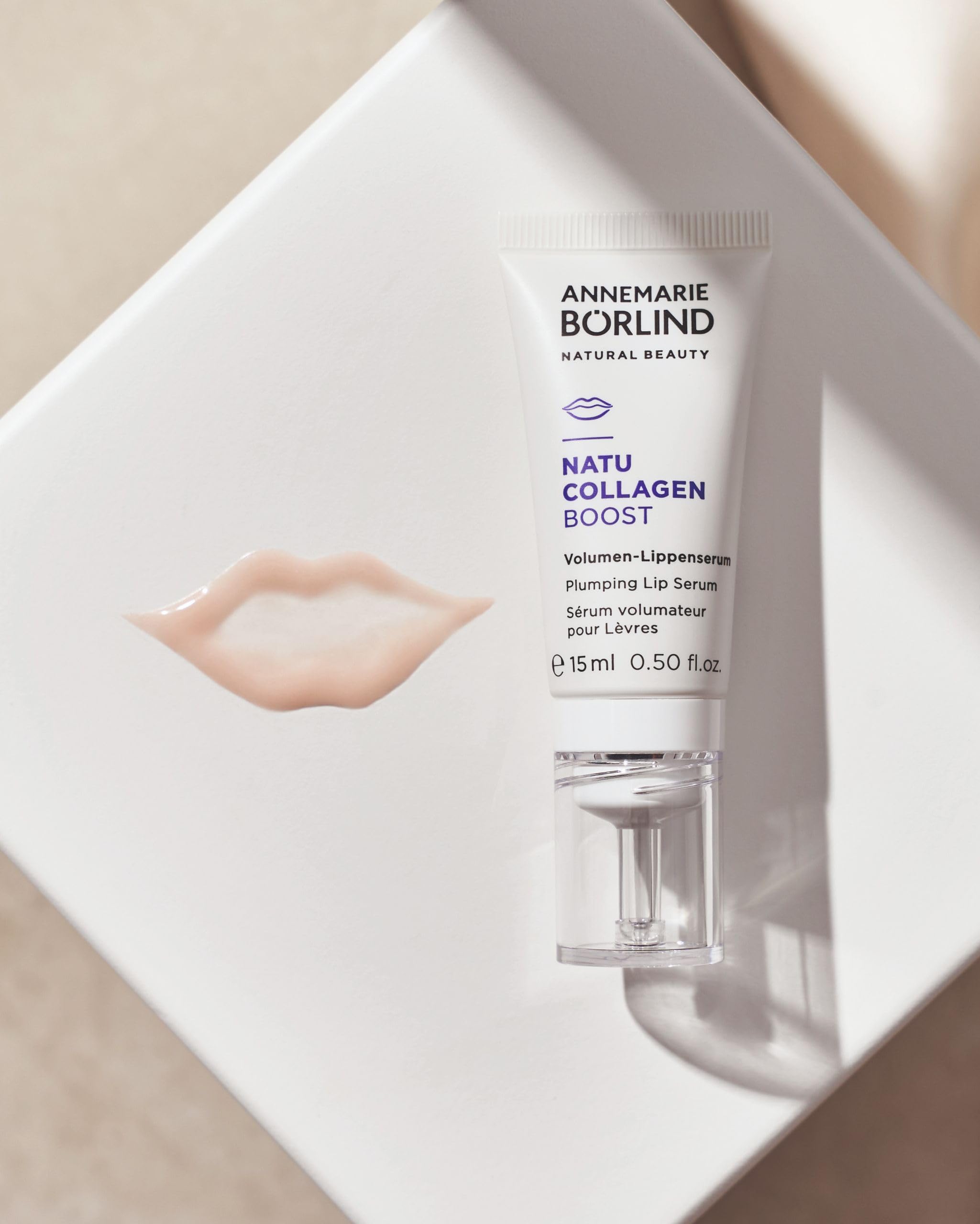 ANNEMARIE BÖRLIND NATUCOLLAGEN BOOST Volumen-Lippenserum (15ml) - Veganes Kollagen Kombiniert Mit Einem Booster Aus Weißer Lupine - Strafft, Spendet Feuchtigkeit und Repariert Spröde Lippen, Vegan
