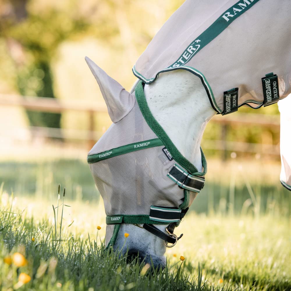 Horseware Rambo Fly Mask Plus Non Treated, Größe:Kleines Pony, Farbe:Oatmeal/Green
