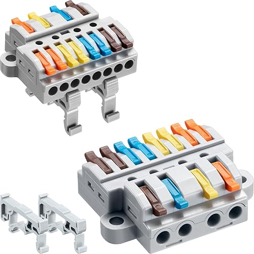 Miniatura 8 de 6 piezas de bloques de terminales de riel DIN, conectores de alambre de empalme DIY para circuito en línea 28-12AWG (2 en 10 salida)