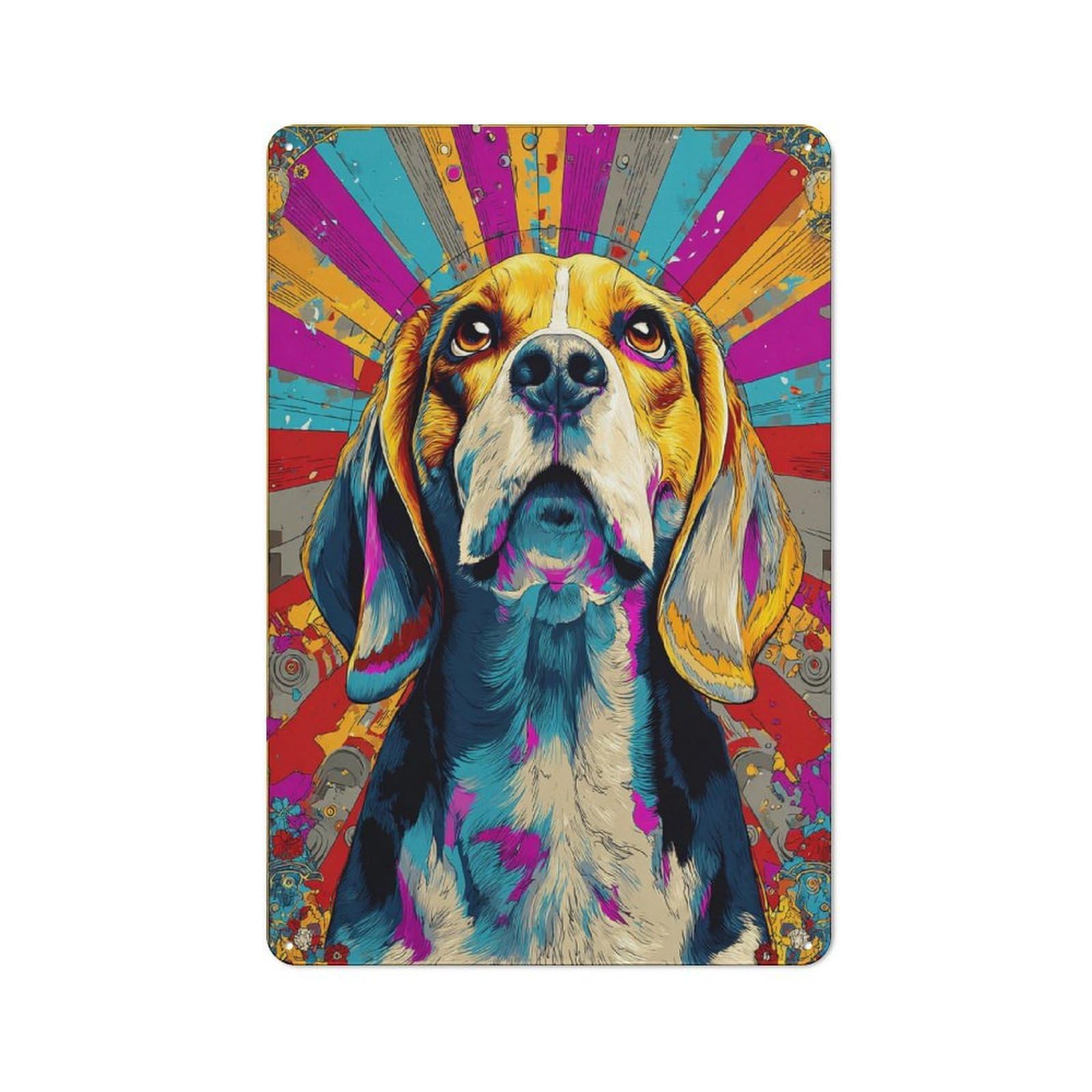Junmoney Vibrant Beagle Portrait Artwork -1 Metal Wall Sign 30X20cm, Modern Retro Loft Wall Plaque For Flat, Bar, Studio Or Gallery Wall