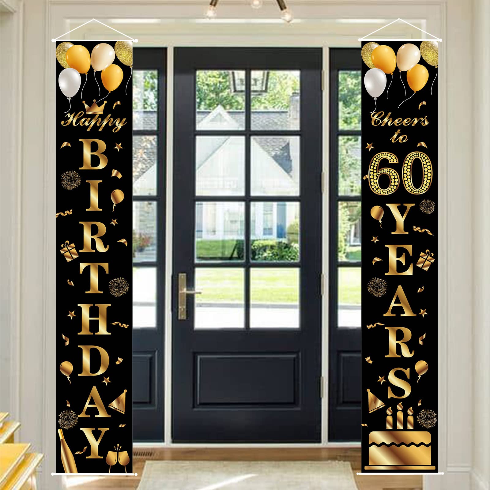 Happy 60th Birthday Door Banner Party Decorations,Black Gold Fabric 60th Birthday Door Porch Sign Banner for boys Girls Women Men 60 Years Old Birthday Party Indoor Outdoor Decor Supplies
