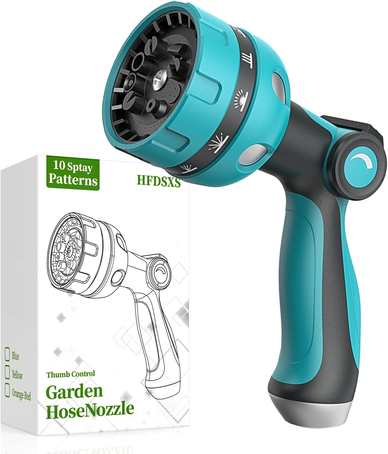 Garden Hose Nozzle, Heavy Duty Water Hose High Pressure Sprayer with 10 Watering Patterns, Thumb Control On Off Valve, for Watering outdoor Plants & Lawn, Car & Pet Washing