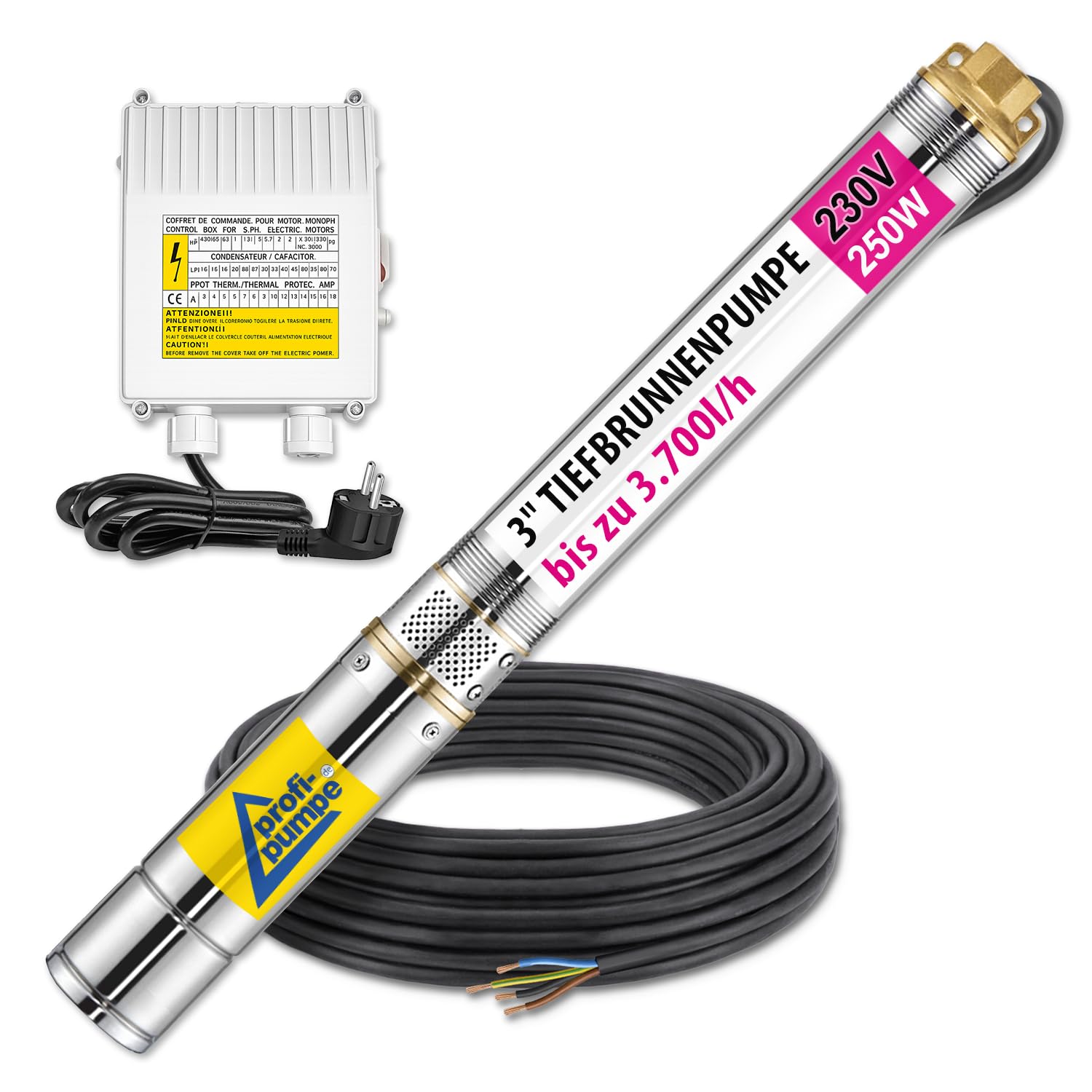 Bomba sumergible para pozo profundo 4" Fuente-Star 750W – Bomba de agua resistente a la arena para pozos profundos, riego y abastecimiento doméstico – Acero inoxidable, alta presión y durabilidad | Ahorro de energía hasta 3.700 l/h