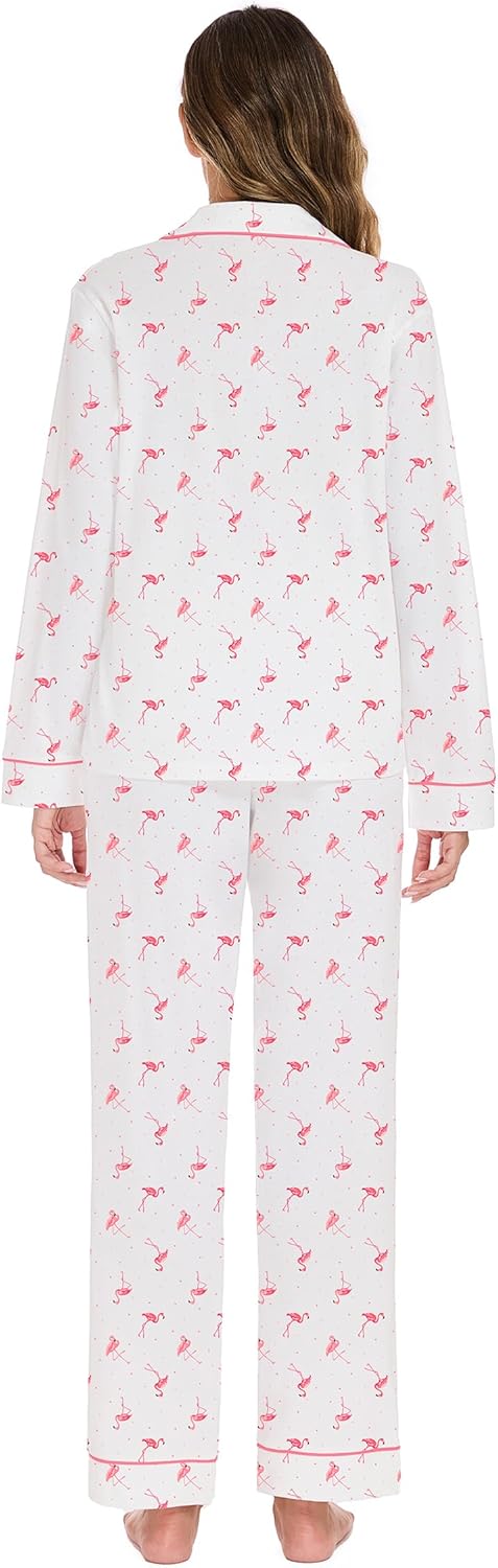 LUBOT 100% Cotton Pajamas for Women PJ Set Soft 2 Piece Ladies Button Knit Long Short Sleeve Sleepwear Loungewear XS-XXL