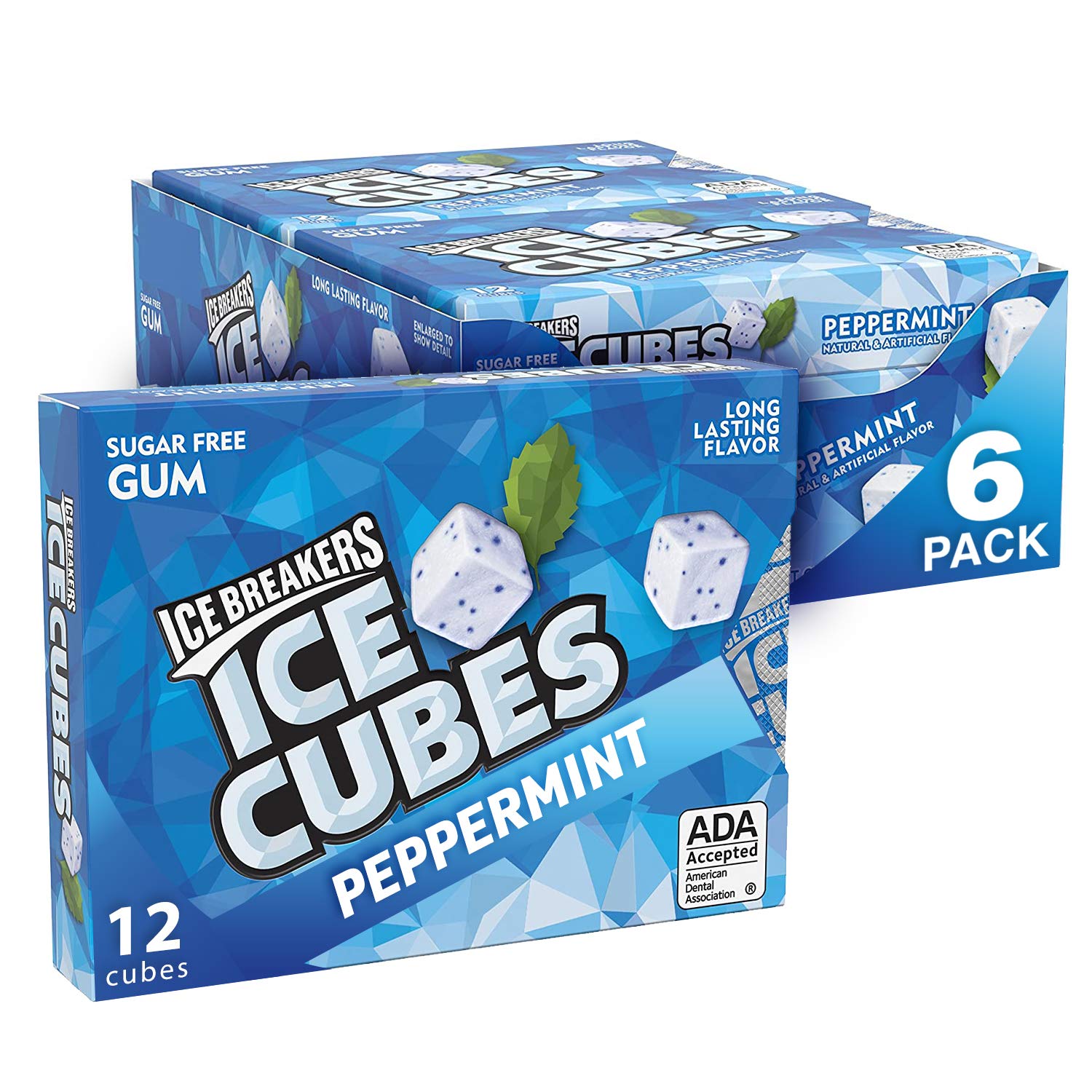 Ice Breakers Ice Cubes Sugar Free Peppermint Gum, 12 Pieces (Pack of 6)