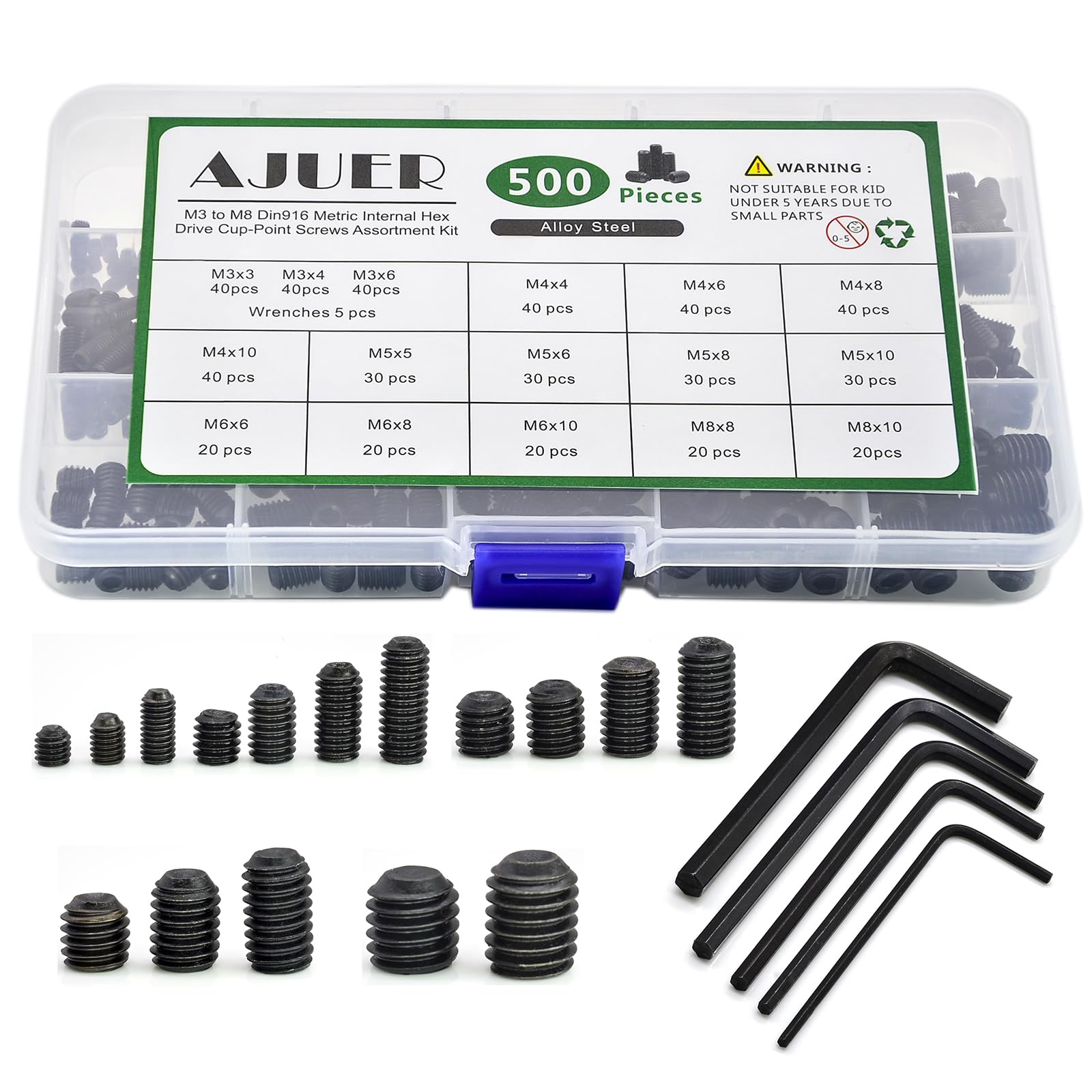 320PCS Stainless Steel Set Screws - Allen Head Assortment Kit -9