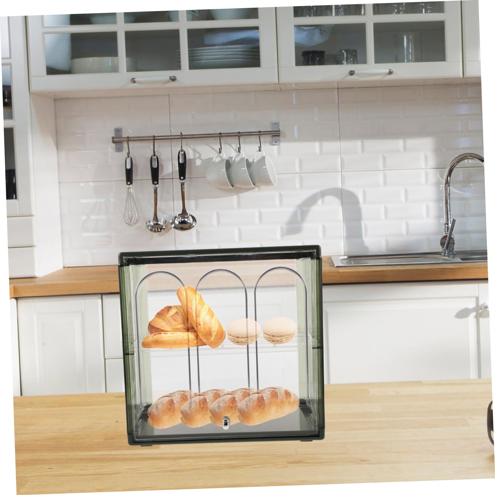 TOPPERFUN Caja de Doble Capa Transparente para Cocina, Hermética Gran Capacidad, Adecuada para Guardar Pan en Casa o Mostrarlo en Panadería