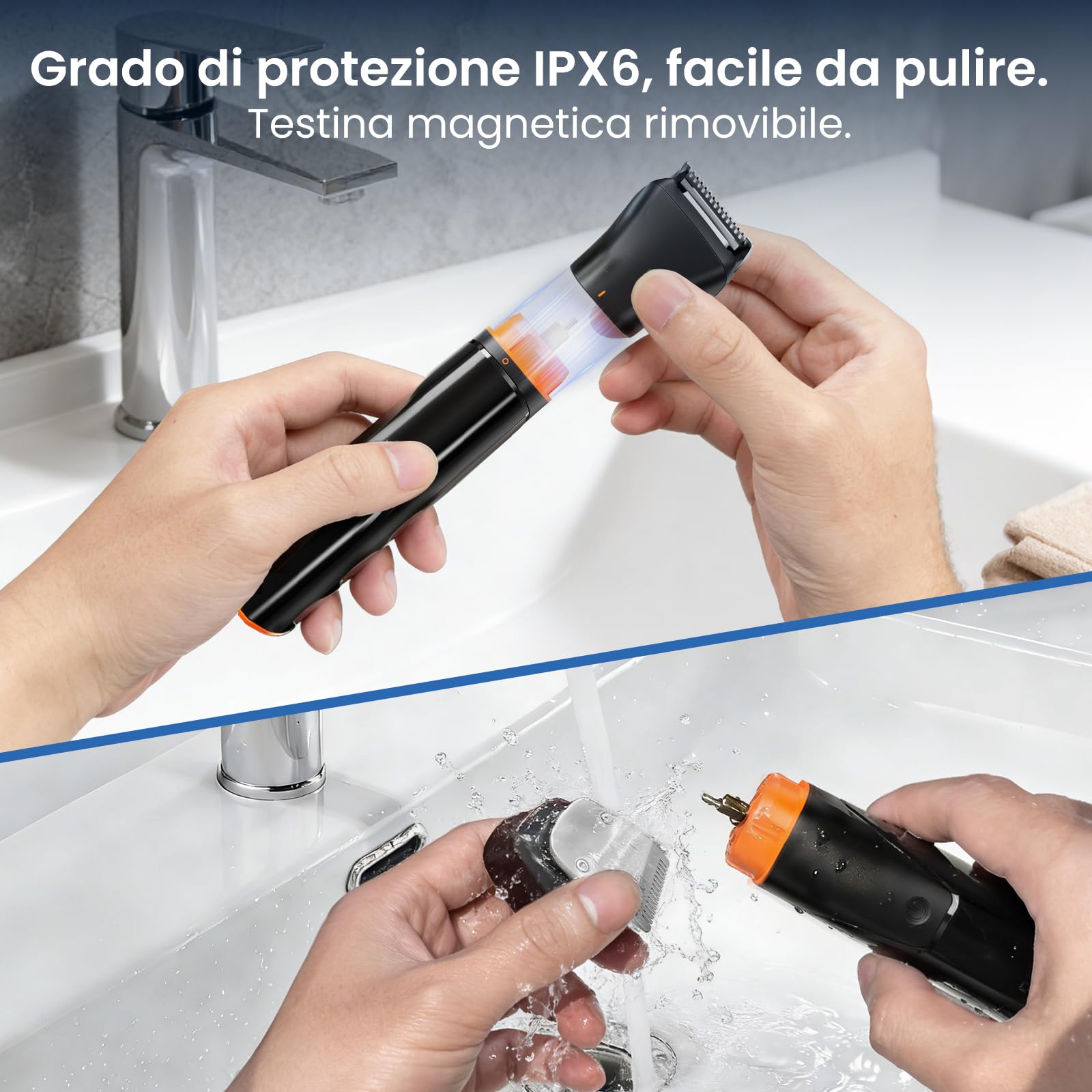 MAXGROOM Regolabarba Uomo 6 in 1, Rasoio Elettrico Barba con Due Velocità 6500/7000 giri/min, 120 Minuti Autonomia, Impermeabile IPX6 Rifinitore Barba con Testina Magnetica, Ricarica USB-C