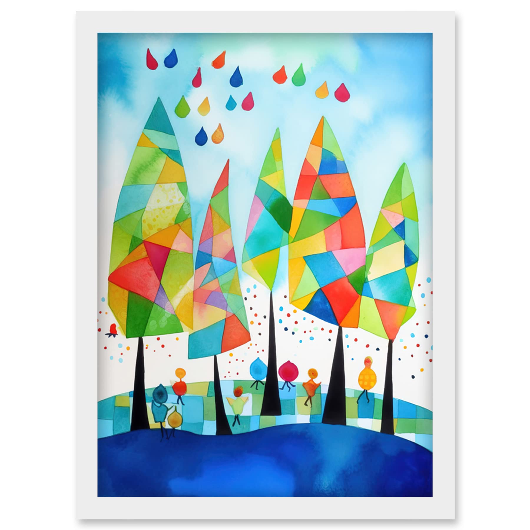 Artery8 Abstract Autumn Trees Folk Art Artwork Framed Wall Art Print A4