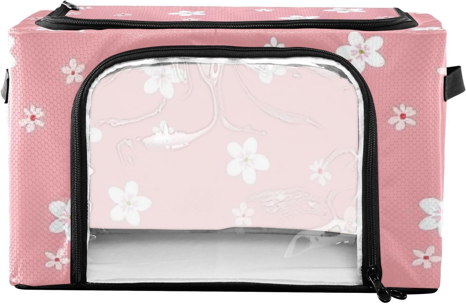 KLL Underbed Storage Container Clear Window Clothes Bins With Lids Dual Zipper Shelf Closet Organizer Metal Supports Clothes Storage Organizer Reinforced Handles Lovely Pink Flowers