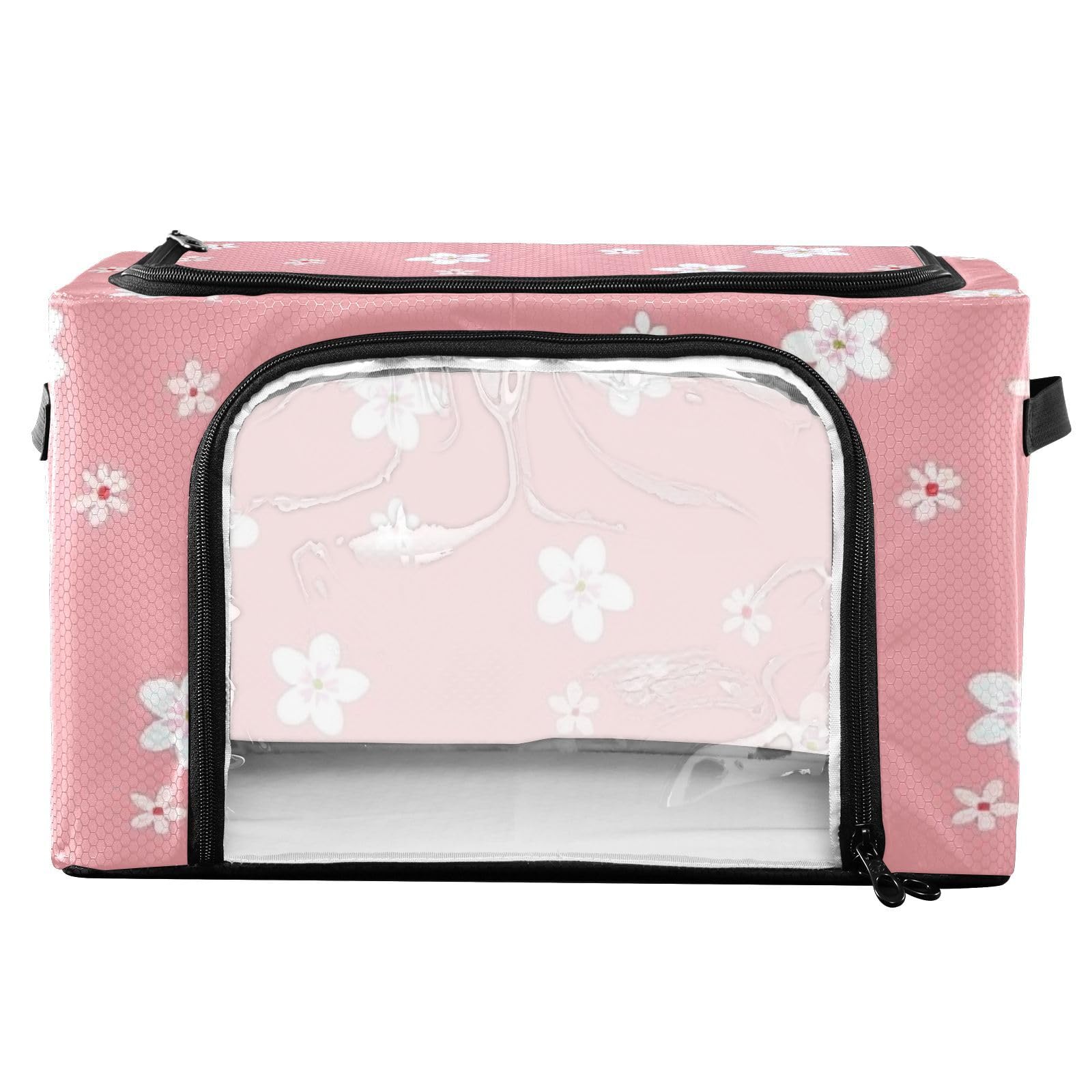 KLL Underbed Storage Container Clear Window Clothes Bins With Lids Dual Zipper Shelf Closet Organizer Metal Supports Clothes Storage Organizer Reinforced Handles Lovely Pink Flowers