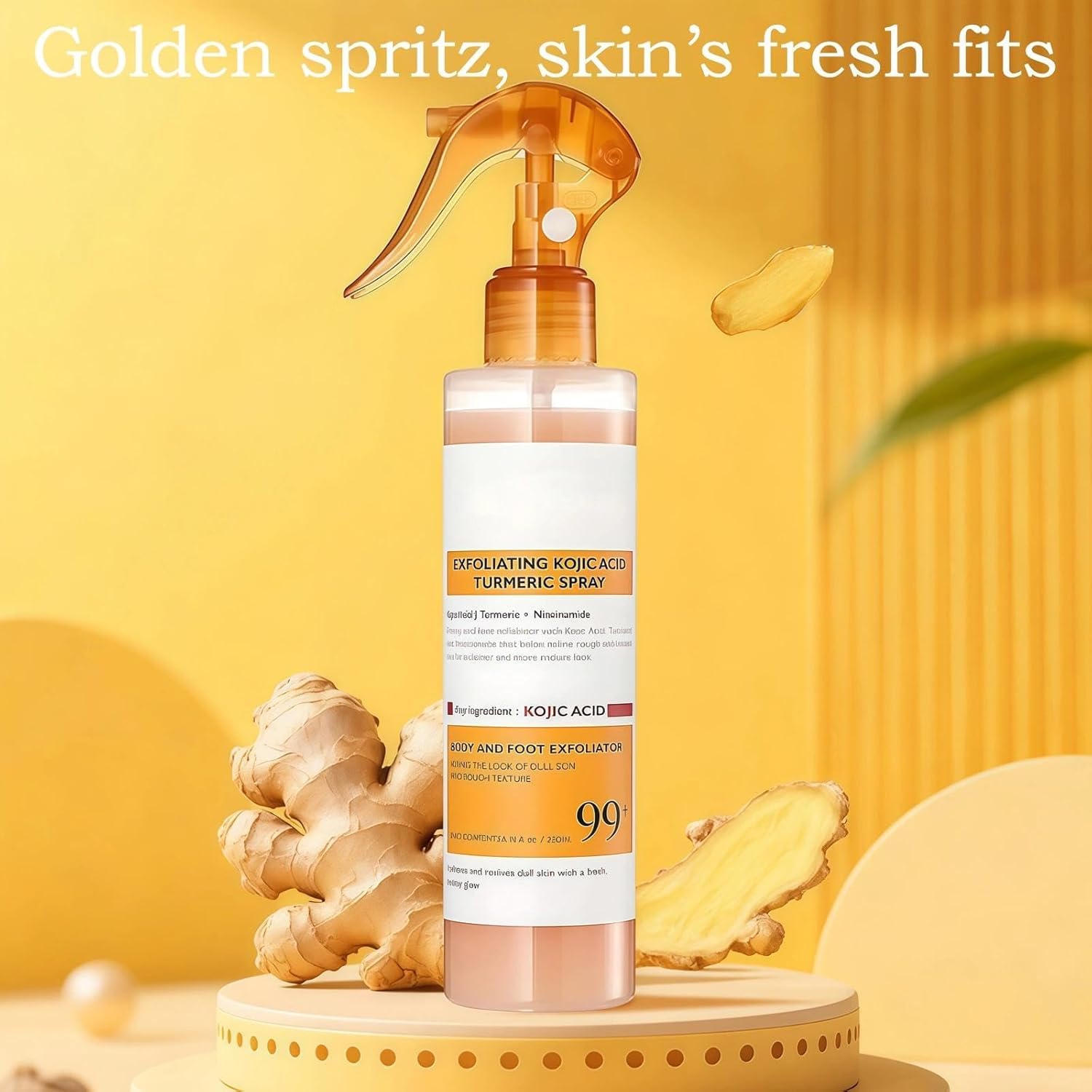 Spray corporal exfoliante con ácido kójico y cúrcuma: elimina suavemente las células muertas, ilumina y unifica el tono de la piel