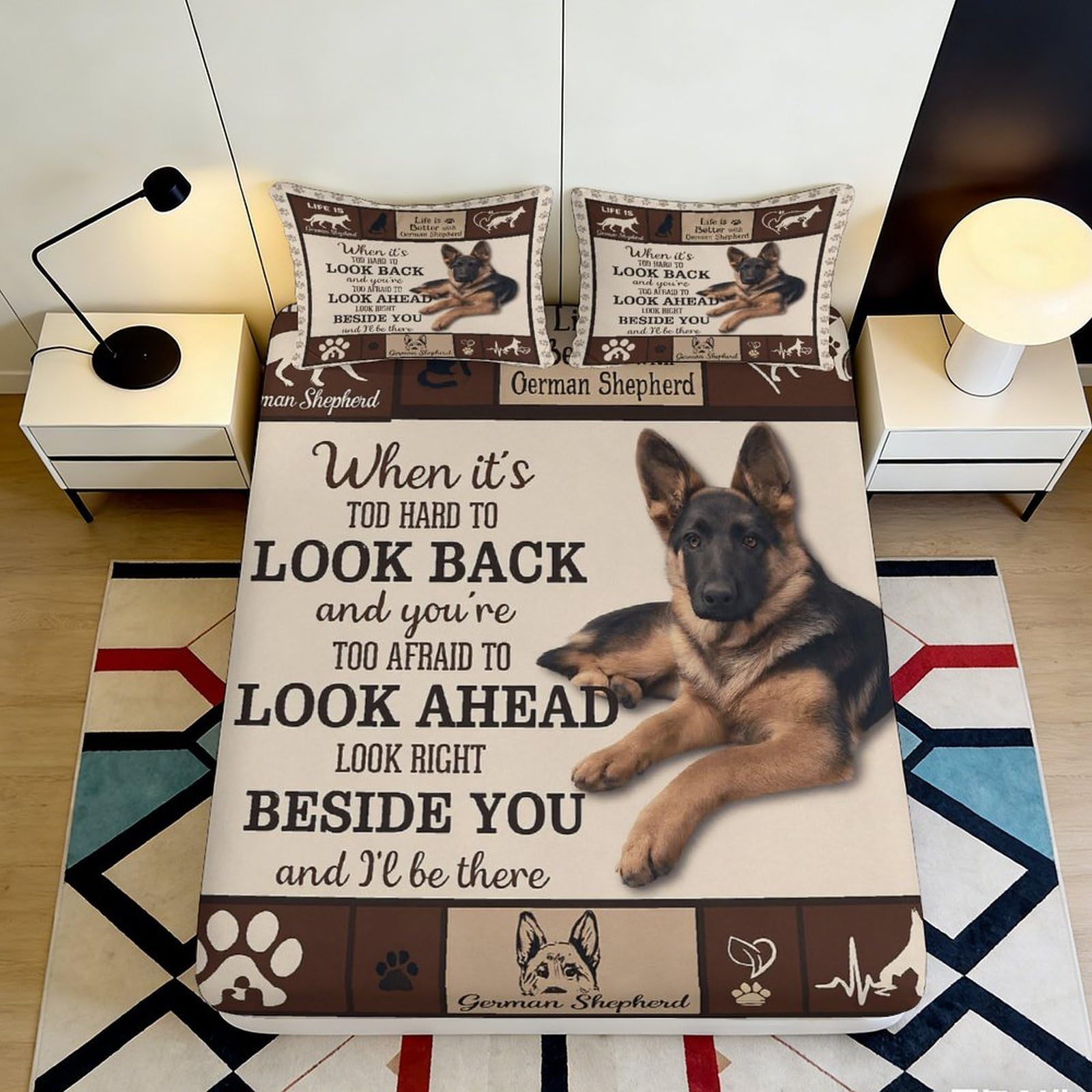 3D Printed German Shepherd Fitted Sheet Microfiber Non Slip Bed Cover for Bedroom Dorm Mattress Decor, Easy Care 140x200x25cm