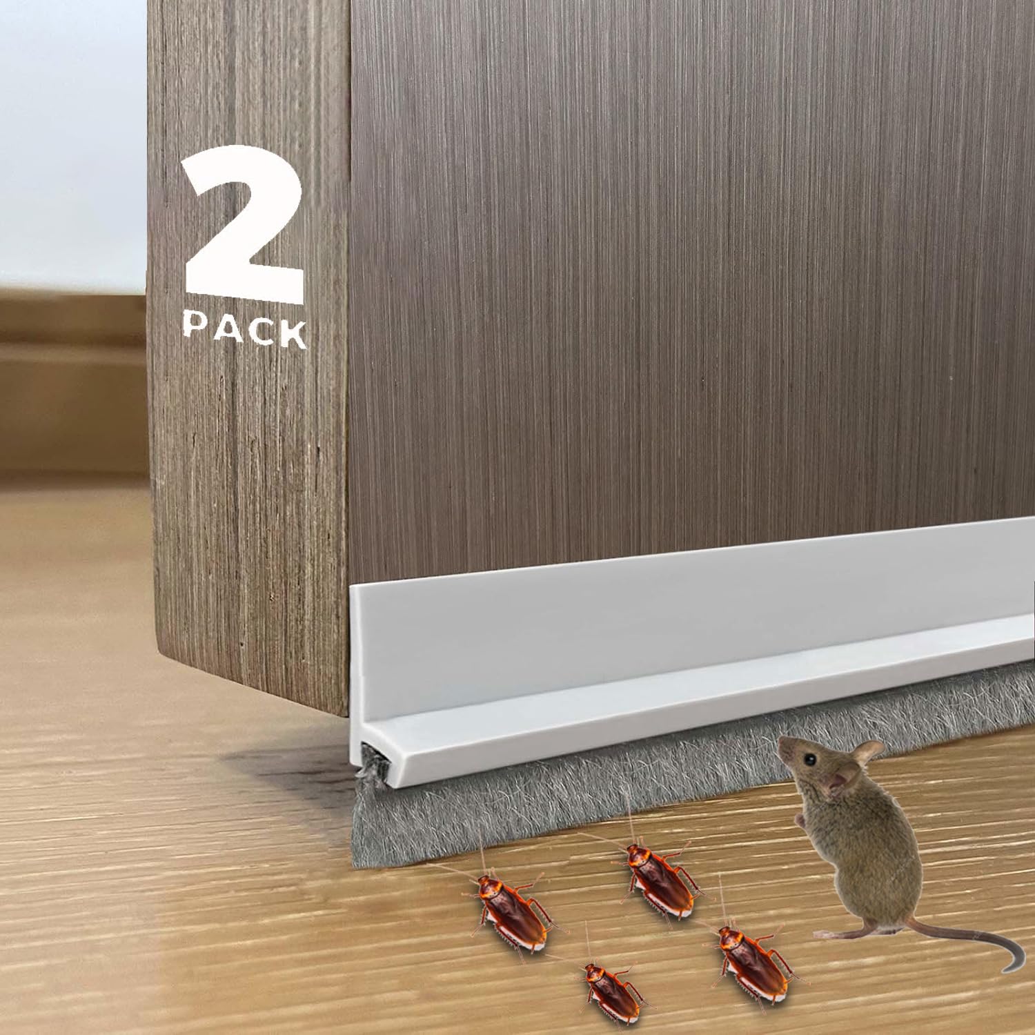 Photo 1 of Aimixun 2-Pack Door Draft Stoppers with Brush, Door Sweep for Exterior/Interior Doors - Soundproof, Dust/Noise/Hot or Cold Air Insulation, 2" W x 39" L (White)