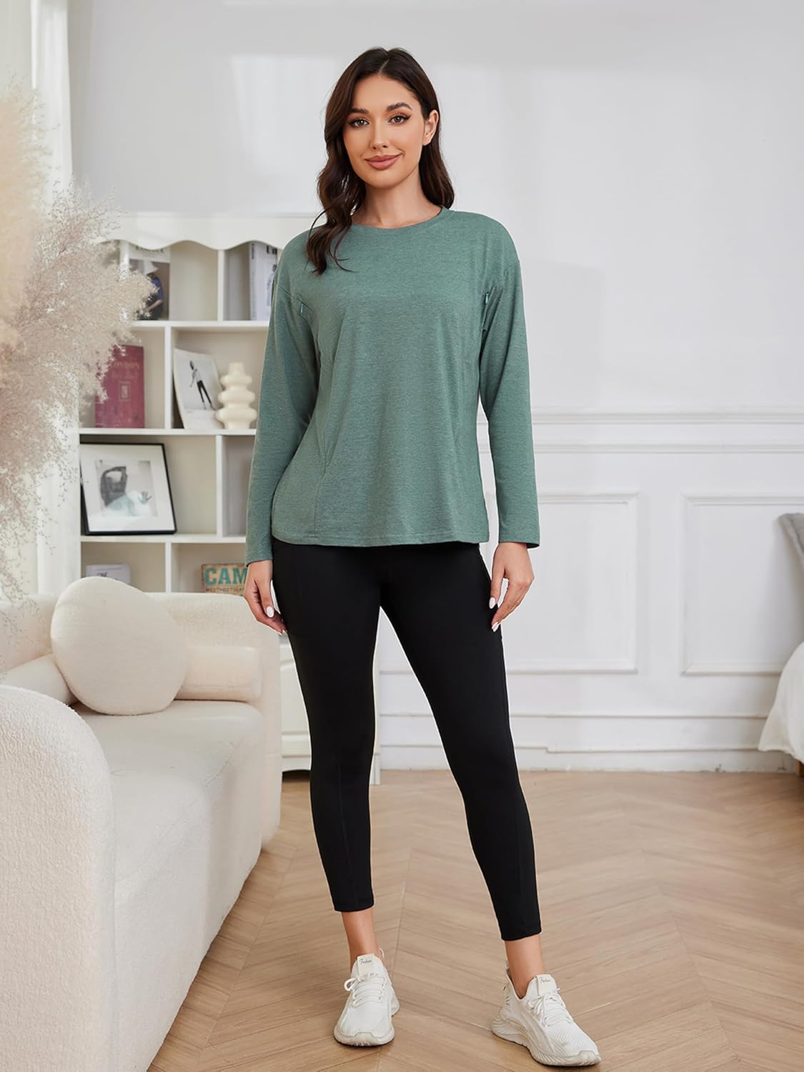 Ecavus Women’s Zip Maternity Nursing Tops for Breastfeeding Long Sleeves Casual Nursing Shirts Pregnancy Mama Clothes - Image 4