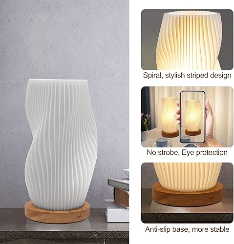 Miniatura 6 de Lámpara de mesa pequeña regulable para dormitorio, lámpara de luz de noche pequeña a rayas de estilo vintage, mini lámpara de noche para sala de