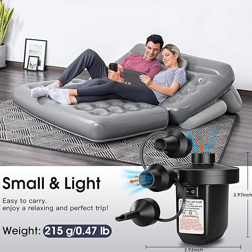 Miniatura 4 de Bomba de aire eléctrica para inflables, bomba de aire portátil con 3 boquillas, bomba de colchón de aire de llenado rápido de 5 Kpa, bomba de aire