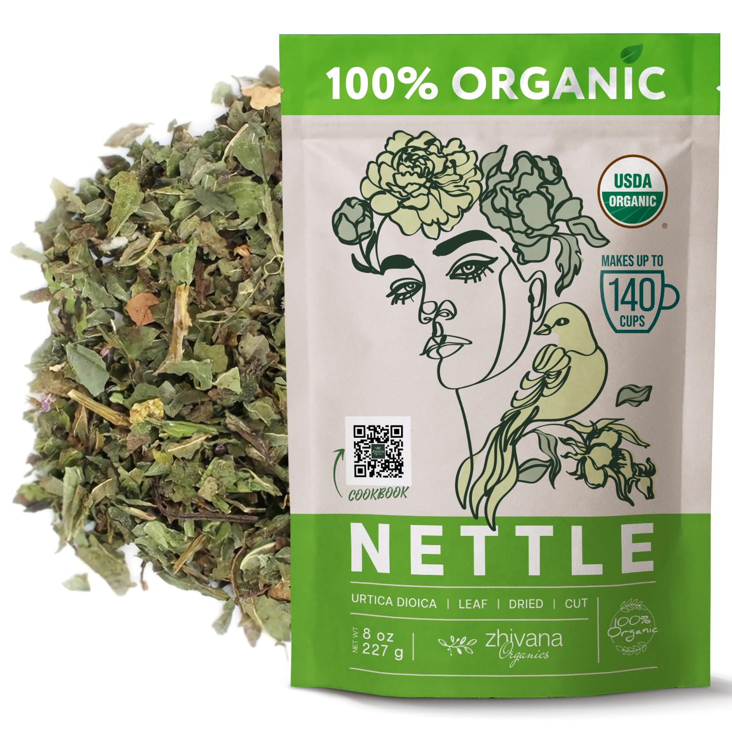Zhivana Organics Nettle Tea – Nettle Leaf Organic, Nettle Tea Loose Leaf, Stinging Nettles Loose Leaf Organic, Ortiga Verde Organica - Dried Herbs for Medicinal Use - 8oz