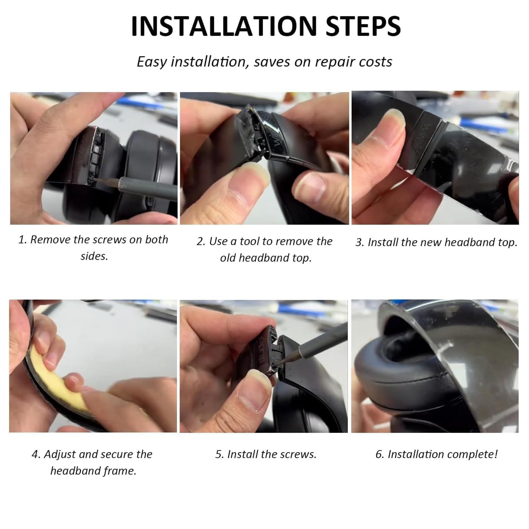 Set di 2 pezzi di ricambio in metallo e fascia per capelli, compatibili con cuffie wireless Beats Studio Pro, kit di riparazione durevole (nero)