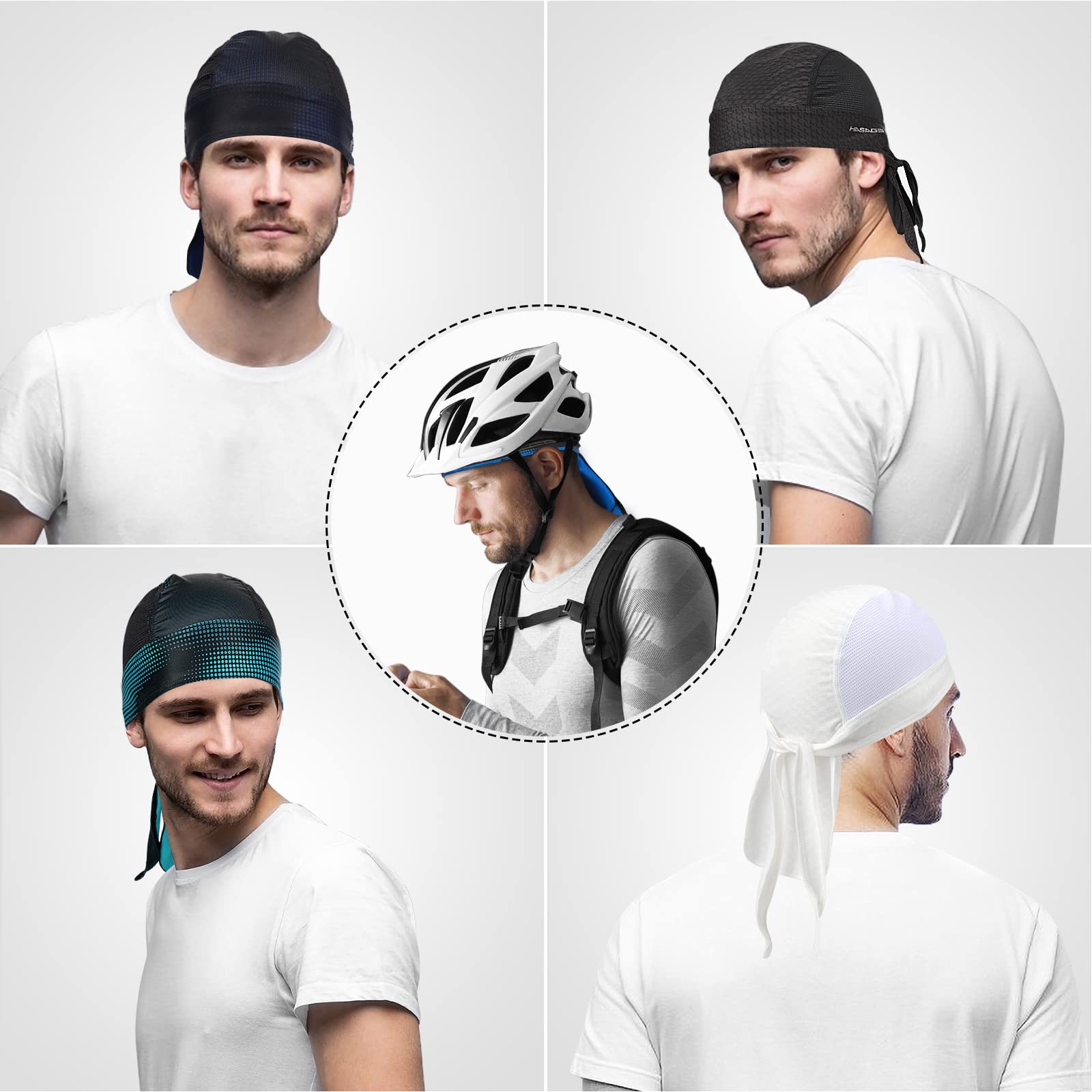 HASAGEI Bandana Cap da uomo e donna, bandana da motociclista, berretto da ciclismo sotto l'elasticità, traspirante e traspirante per il sudore Quick Dry Sports, copricapo estivo