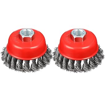 4" Wire Wheel Cup Brush, Coarse Twisted Knotted Wire Wheel for Angle Grinder, 5/8 Inch-11 Threaded Arbor, 0.020" Carbon Steel Wire Brush for Grinder, Heavy Cleaning Rust, Abrasive. 2