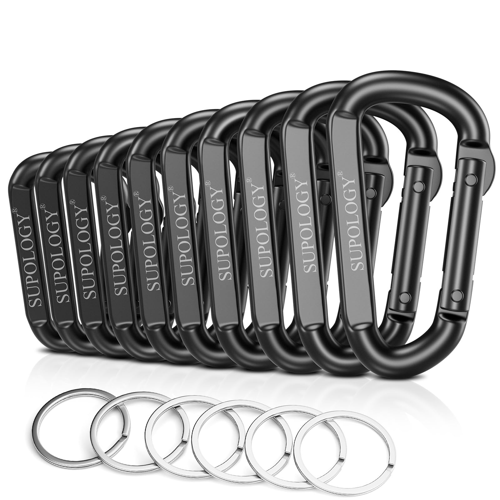 10 x Karabinerhaken, Stahlkarabiner, 5,9 cm, D-Form, 10 Stück