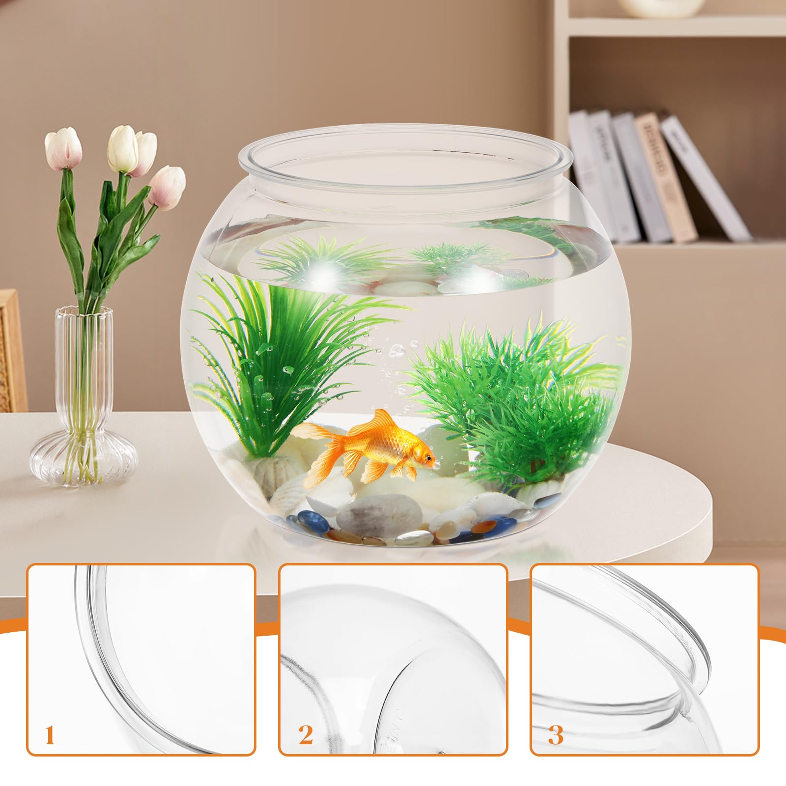 UKCOCO Bocal à Poissons: Ronde Aquariophilie Plastique Aquarium De Bureau Transparent pour Animal De Compagnie Petit Bocal À Poisson pour Poisson Rouge Betta