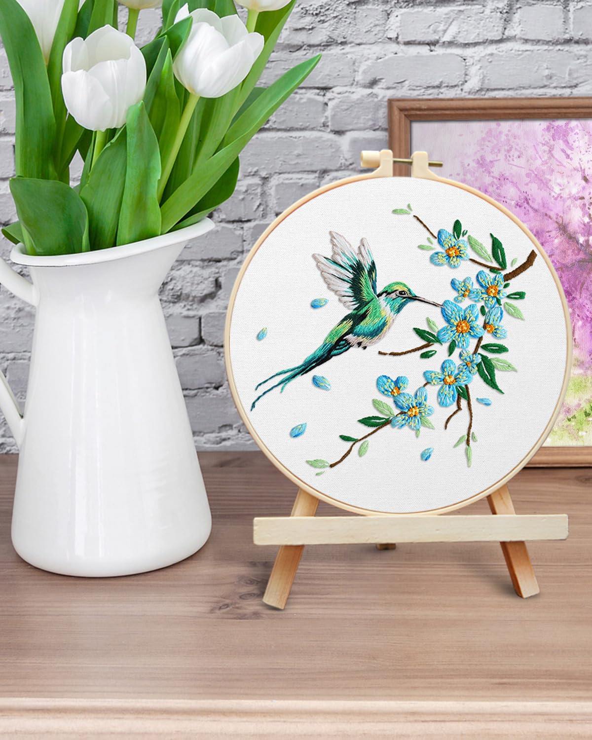 Beginner Embroidery Kit - Hummingbird Design -6