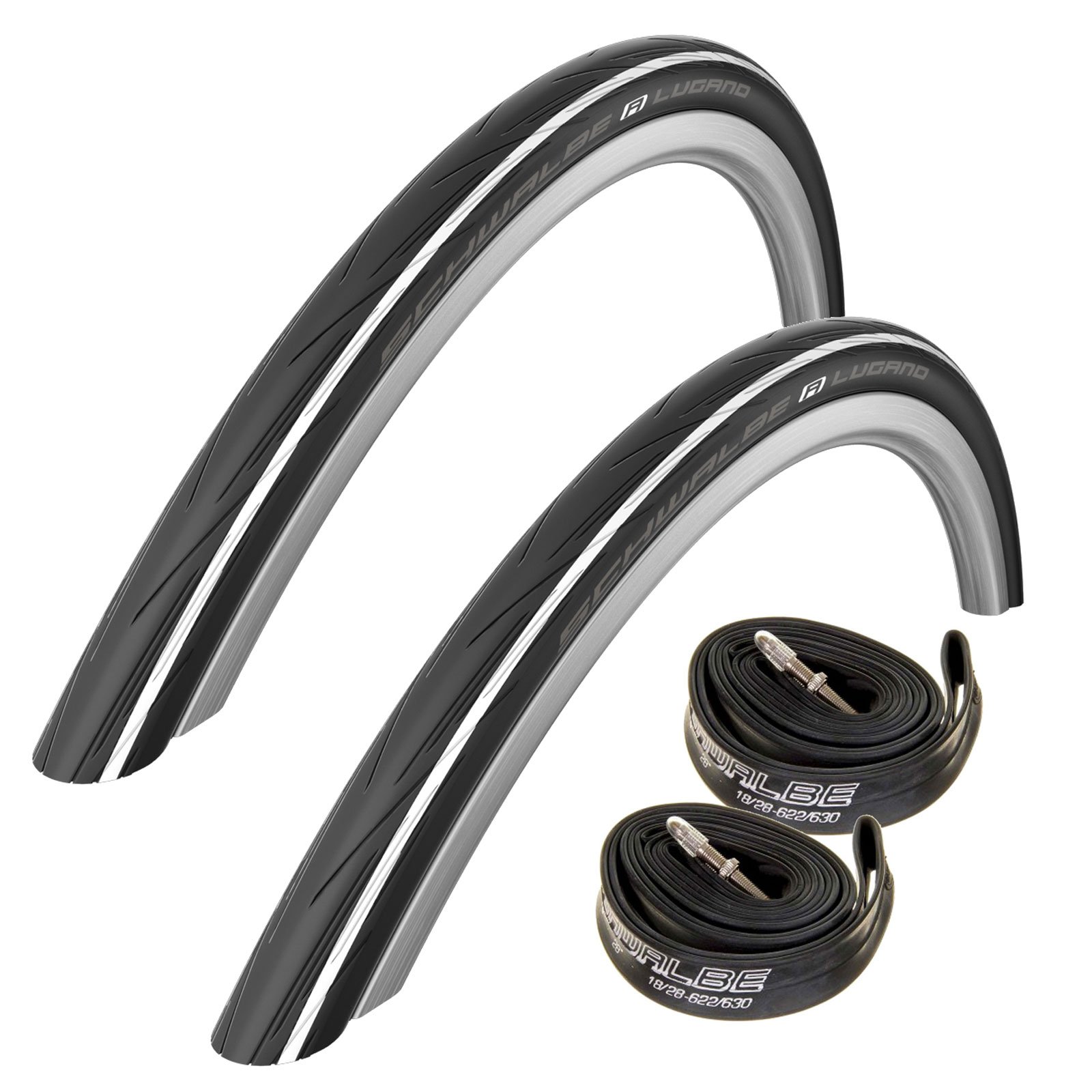 Schwalbe Lugano 700c Road Bike Tyres with Schwalbe Inner Tubes (Pair) (White, 700 x 25c)