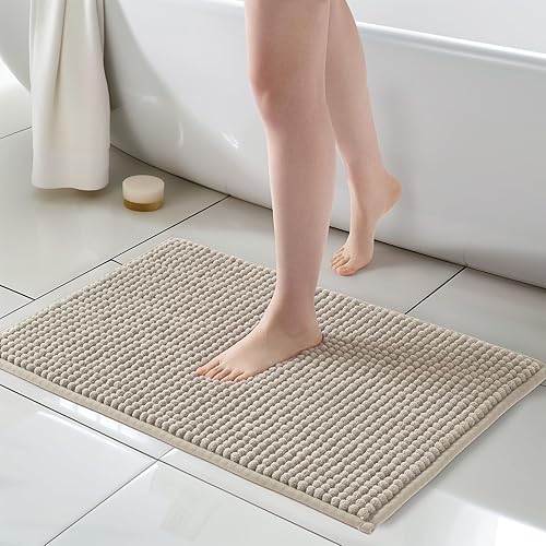 Miniatura 15 de FRESHMINT Alfombra de baño de felpilla Chunky Ombre 17"x24", pequeñas alfombras de baño suaves y absorbentes al agua para el piso del baño, gruesas