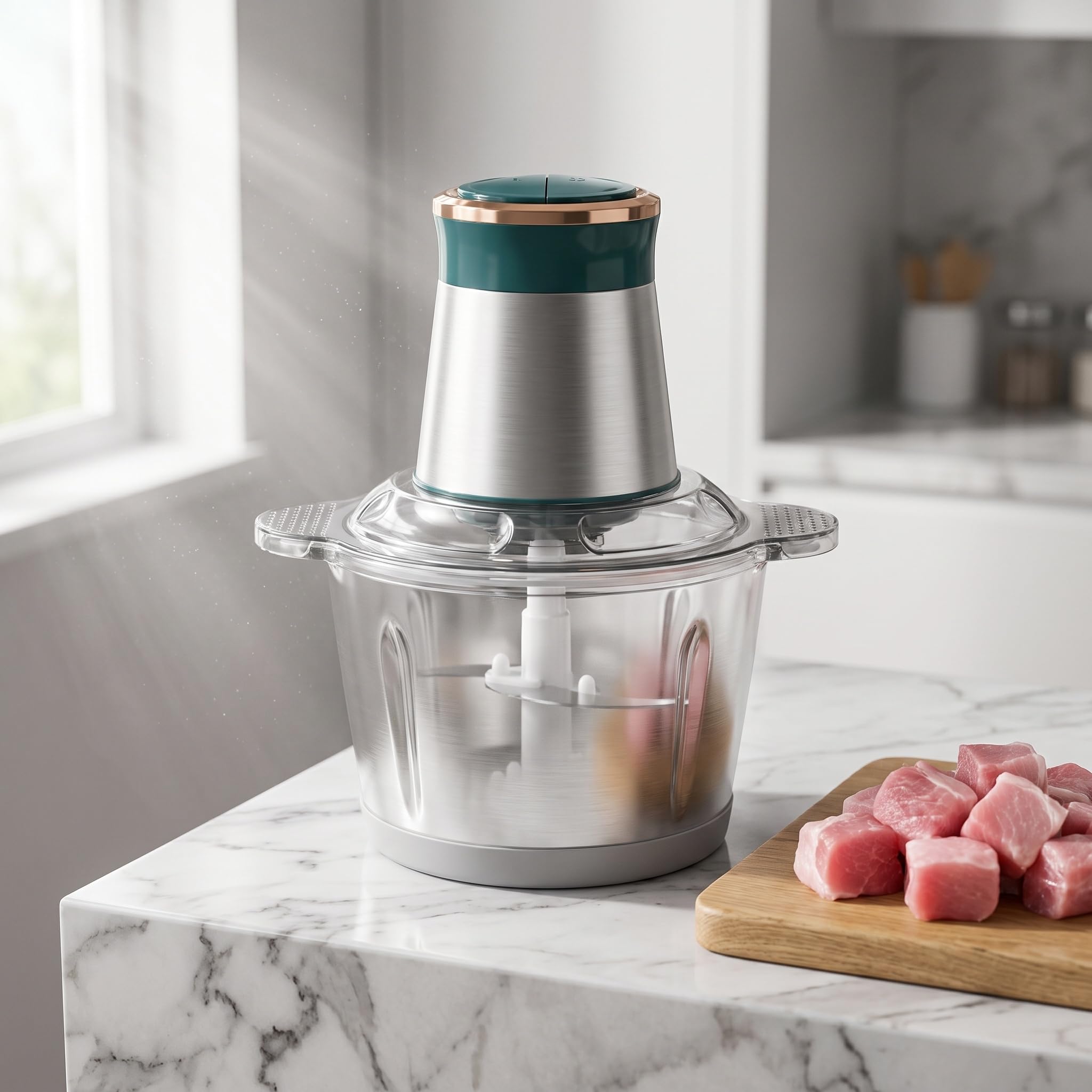 Picadora De Carne Eléctrica De 3 litros Y Peladora De Ajos, Picadora De Verduras Multifuncional, Ralladora De Frutas, Herramienta Procesadora De Alimentos para La Cocina. Black Two Knife