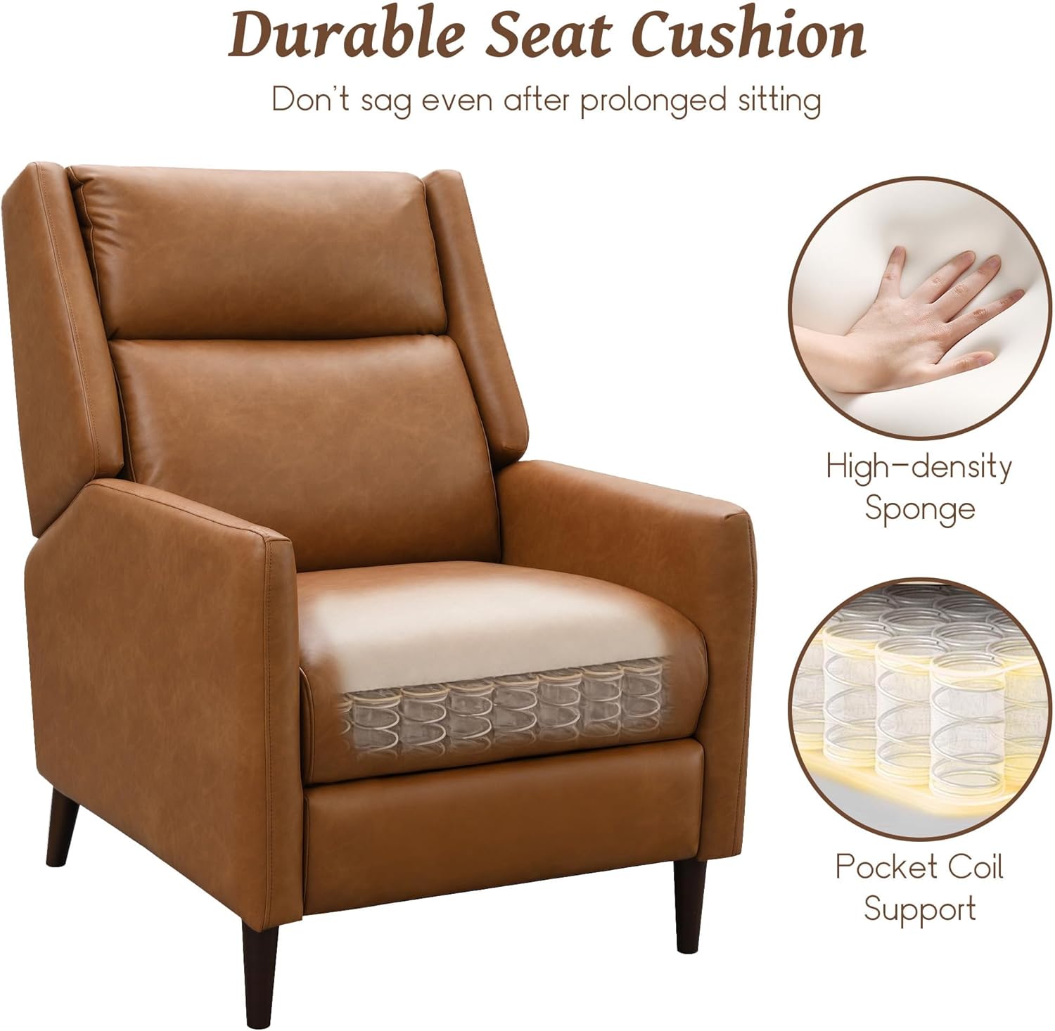 leovanni Push Back Recliner Chair, Faxu Leather Upholstered Recliner with Adjustable Backrest and Footrest, Modern Comfy Reclining for Living Room, Bedroom, Small Spaces, Brown