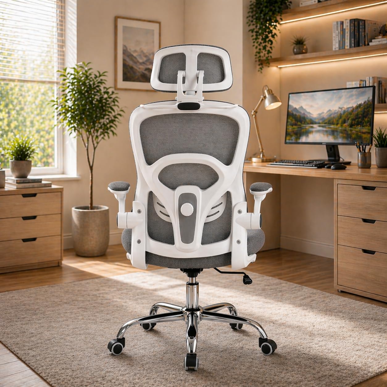 BlidShop Cadeira de escritório ergonômica Parma com apoio de cabeça 3D, tela mesh respirável, apoio lombar ajustável