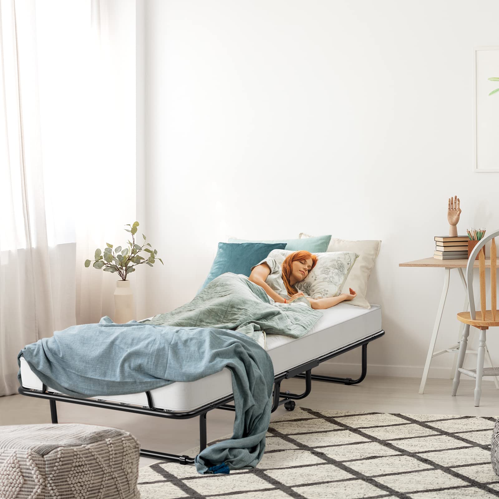 GIANTEX Gästebett klappbar, Klappbett 80x190cm Erwachsene, Einzelbett inkl. Matratze Memory-Foam, Reisebett mit 4 Rollen, klappbares Bett Faltbett Metallbett bis 120 kg belastbar