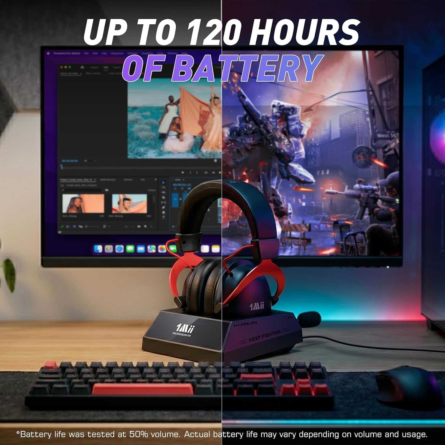 1Mii Aurisonic GX Wireless Gaming Headset + Base Station for PC, PS5, PS4 | USB-C & USB Gaming Headphones with Noise Canceling Mic, 120H Playtime, Status LCD Display, 7.1 Surround, Mix 2.4GHz/Bluetooth 4 71SuCqqEBcL. AC SL1500
