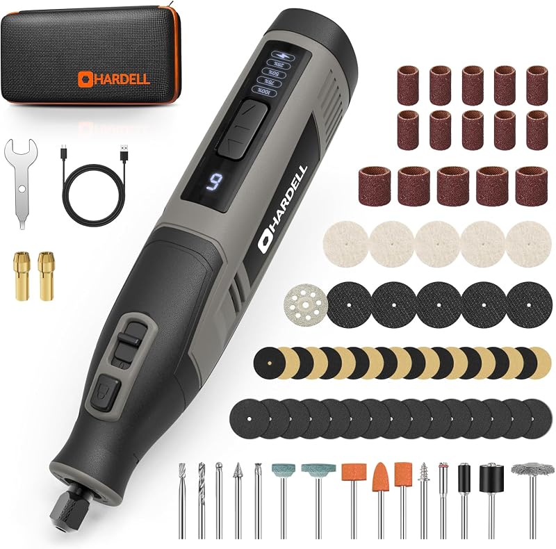 HARDELL 4V Cordless Rotary Tool, 4000mAh Long-lasting Rotary Tool | 80 Accessories, Battery&Speed Display,6 Speed 8000-28000RPM, for Cutting, Sanding, Polishing, Drilling, Engraving, DIY Crafts