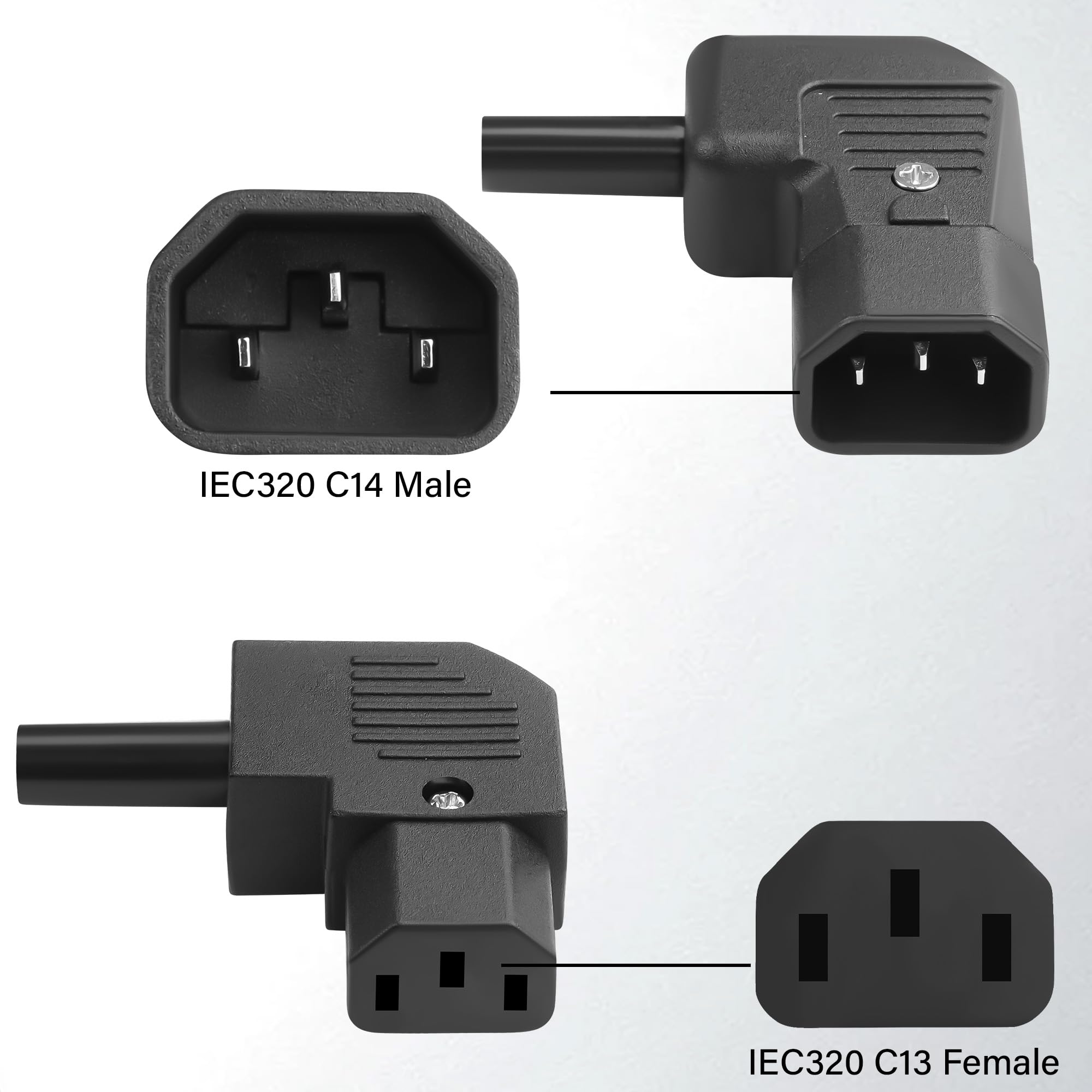Adattatore di alimentazione a 3 poli IEC320 C13/C14, 90 gradi IEC320 C13/C14, 10 A/250 V C13/C14, adattatore rimovibile per computer, monitor, UPS (2 pezzi)
